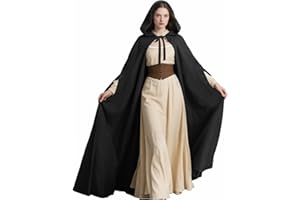 keland Renaissance Cape with Hood, Women's Medieval Hooded Cape with Sleeve Holes for Halloween (Black)