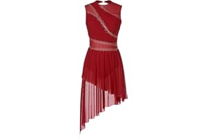 CHICTRY Women's Lyrical Dance Costume High Low Rhinestone Modern Contemporary Dance Dress
