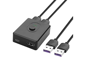 YACSEJAO Commutatore/selettore bidirezionale USB 2.0, interruttore USB 2 in 1out/1 in 2out,2 computer condividono 1 dispositivo per stampante, tastiera, mouse, con due cavi da 1 m