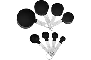 HIQU AND HIST Zestaw 8 łyżek pomiarowych, 4 miseczki do pomiaru i 4 łyżki z uchwytem ze stali nierdzewnej, zestaw miseczek do pomiaru i łyżek z tworzywa sztucznego, kubek z miarką do kuchni, gotowania, pomiaru