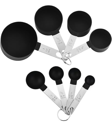 8-teiliges Messbecher-Set Aus Edelstahl – Mit Holzgriff, Mattschwarz, Für Küche & Backen