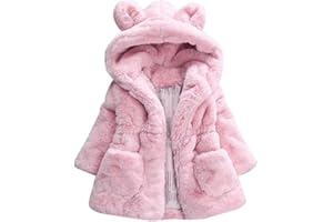 Uni-Wert Mädchen Fellmantel Winterjacke Kunstpelz Jacke Baby Mädchen Herbst Winter Mantel Warm Jacke mit Kapuze Wollmantel Kapuzenjacke