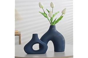 CEMABT Lot de 2 vases en céramique Bleu pour décoration de Style Minimaliste bohémien Moderne - Vases à Fleurs Parfaits pour Le Salon, Le Mariage, Le Bureau et la Chambre à Coucher