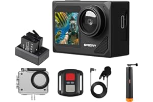 SVBONY SVGo2 4K Unterwasserkamera, Action-Kamera mit Externem Mikrofon, EIS, Wasserdicht bis 30m, Touchscreen, Dual-Screen, 2x1350mAh Akkus, 140° Weitwinkel, WLAN, Zubehörset zum Schnorcheln、Skifahren