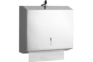 ‎NICEME NICEME Papierhandtuchspender, Edelstahl Handtuchspender abschließbar, Wandmontierter Taschentuchspender, für gefaltete Handtücher für 250 bis 400 Papierhandtücher