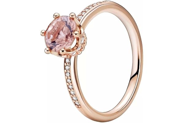 Pandora Signature Bague Couronne scintillante rose en métal plaqué or rose 14 carats avec cristal rose poudré et zircones cubiques transparentes