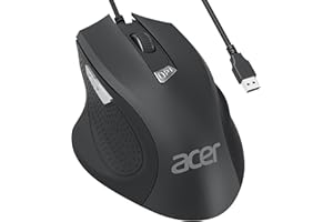 acer Souris Filaire USB, Souris PC Ergonomique avec Fil, Souris Optique USB à 6 Boutons Programmables, 3200 PPP, Compatible avec PC/Mac/Laptop/Chromebook