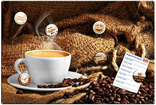 Magnettafel Kaffee Tasse – Stilvolle Design Metall Magnetpinnwand 60x40 cm – Memoboard Pinnwand mit Motiv: Küche Essen & Trinken Kaffeetasse Bohnen – inkl. 6 Magnete mit Kaffeelabel für Magnetwand - Original GUMA Magneticum®
