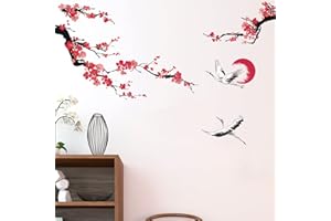 ‎WONDEVER wondever Wandtattoo Pfirsichblüte Baum Wandaufkleber Blumen Vogel Wandsticker Wanddeko für Schlafzimmer Wohnzimmer Sofa Hintergrund