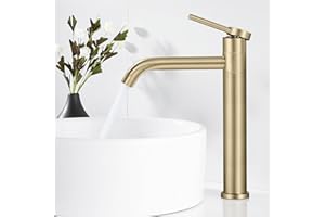 SHANFO Rubinetto Bagno Lavabo girevole a 360°, Rubinetti Bagno Oro Spazzolato, Miscelatore Lavabo Bagno Alto, Monocomando Fredda e Calda Regolabile, 5M4OK-T