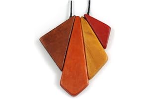 Avalaya Red/Brown/Yellow/Orange Geometric Wood Pendant with Black Waxed Cotton Cord - 84cm Long/ 10cm Pendant