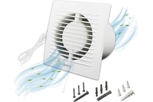 H&C VENT Wentylator łazienkowy z wtyczką z włącznikiem, Ø 100 mm, 1,5 m, IPX4, 15 W, 100 m³/h, 32 dB, wentylator wyciągowy do łazienki, kuchni, garażu, szklarni, namiotu uprawowego, toalety,