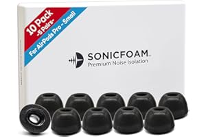 SONICFOAM Memory Foam Earbud Tips - Premium Noise Isolation, Replacement Foam Ear Tips, 10 Pack for Airpods Pro (SFAIR Small, Black)