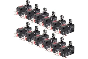 GUUZI 12pcs Interruptor de Límite Micro Momentáneo SPDT 1NO 1NC Interruptor de Brazo de Palanca de Rodillo de Bisagra Corta para Arduino V-155-1C25