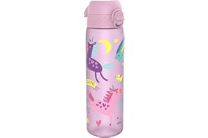 ION8 Butelka na Wodę, 500 ml/18 oz, Szczelna, Łatwe Otwieranie, Bezpieczny Zamek, Można Myć w Zmywarce, Bez BPA, Higieniczne Pokrycie, Uchwyt do Przenoszenia, Łatwa Czyszczenie, Liliowe Jednorożce