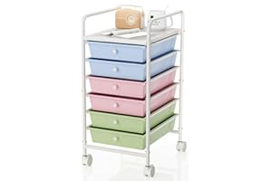 SHRIVEE 6 Drawers Mobile Rolling Storage Utility Cart Multipurpose Plastic Storage Cart, Multipurpose Mobile Rolling Drawer Cart for Office Bathroom Kitchen, Colorful