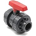 DOJA Barcelona PVC Ball Valve 50, Shut-off Valve with Solvent Weld Connection, 50 mm, PN 10, PVC Body, Red ABS Handle, Suitable for Pool, Aquarium, Sewage Systems