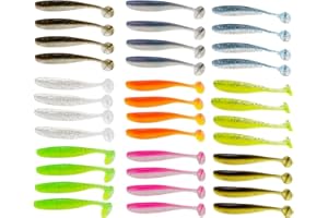OUDQFCJ Ensemble de 36 Leurres de Pêche Souples, Leurres en Silicone pour Bar, Truite, et Carnassiers, Nageurs, pour la Pêche en Eau Salée et Douce