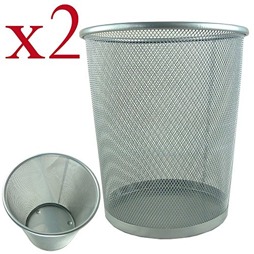 Abfalleimer, Drahtkorb, leicht, robust, rund, 2er-Pack silber