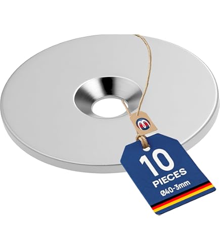 10 metalen schijven rond met gat - 40 x 3 mm - staal (DC01) verzinkt - metalen plaatjes met boring en verzonken - tegenhanger voor magneten (ferromagnetisch