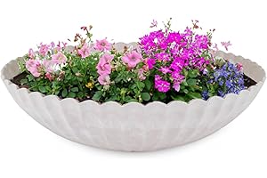 ‎MATCHES21 HOME & HOBBY matches21 Pflanzschale für draußen - Dekoschale grau geriffelt als Blumentopf Pflanztopf - runde Blumen-Schale in 28 cm für Garten, Balkon oder Friedhof als Grabschale