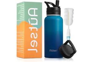 Autsel Botella de Agua Térmica Botella de agua de acero inoxidable Sport 950ml Doble Pared 2 Tapas para Oficina Camping Auroras