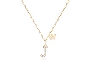 MJARTORIA Initial Necklace A to Z Gold Capital Letter Necklaces with Crystals Butterfly Pendant for Women Girl