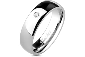 Bungsa Stainless Steel Narrow Ring for Women with Crystal Stone Highly Polished Jewellery Ring (Ring Women's Finger Ring Partner Rings Engagement Rings Wedding Rings Women's Ring Stainless Steel Ring