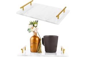 Oungy Piatto da portata in marmo con maniglia, vassoio decorativo in marmo, rettangolare, vassoio di fidanzamento in marmo, per cucina, bagno, comò, arredamento, lavabo, 30 x 20 x 4,5 cm (grigio)