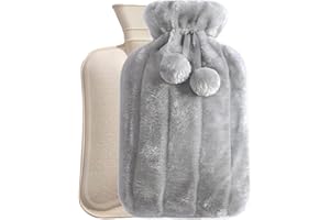 MTUVKGT Borsa Acqua Calda Peluche, Boule Acqua Calda Grande 2L con Coperi, Borsa Acqua Calda Grande per Alleviare il Dolore, Schiena Collo e Spalle, Hot Water Bottle Calde Accoglienti (Bianco)