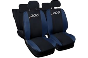 Auto Accessori Lupex - Housses pour siège Auto, compatibles Housses de siège Auto pour 206, Noir Bleu foncé, Made in Italy, Avant-arrière, Tissu Polyester, Housses intérieures Auto