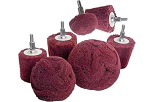 DQZSY Tête de polissage (brossage) en forme de tampon de récurage - 7 pièces rouges non tissées pour perceuse abrasif avec poignée 1/4 pour collecteurs/aluminium/acier inoxydable/chrome, etc