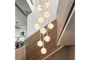 KAUCQI LED Chandelier, 10 Glass Ball 50W Staircase Pendant Light, Creative Gypsophila Long Hanging Lights, Adjustable Length Chandeliers, Modern Ceiling Lights in The Villa, Stairwells and Living Room
