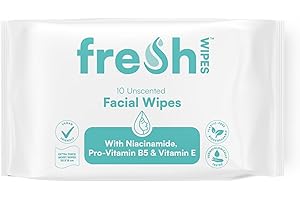 FreshWipes Facial Wipes for Adults 1 Pack (10 Wipes) - Unscented - Biodegradable Wet Wipes - Dermatologically Tested & Infused with Niacinamide, Pro-Vitamin B5, and Vitamin E