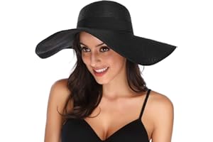 Lanzom Womens Wide Brim Straw Hat Floppy Foldable Roll up Cap Beach Sun Hat UPF 50+