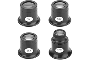 LINAERSHAO Juego de 4 Lentes de Lupa de Diferentes fortalezas relojeros Herramienta,Lupa de Relojero 5X, 10X, 15X, 20X Aumento Jewellers Watchmaker Eye Loupe Lupa Set-Negro