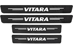 Symilov 4 Stück Auto Einstiegsleisten Schutz für Suz-uki Vitara Tuning Zubehör, Auto Türschweller Schutz mit Logo, Kohlefaser Auto Türeinstiegsschutz Aufkleber,Black