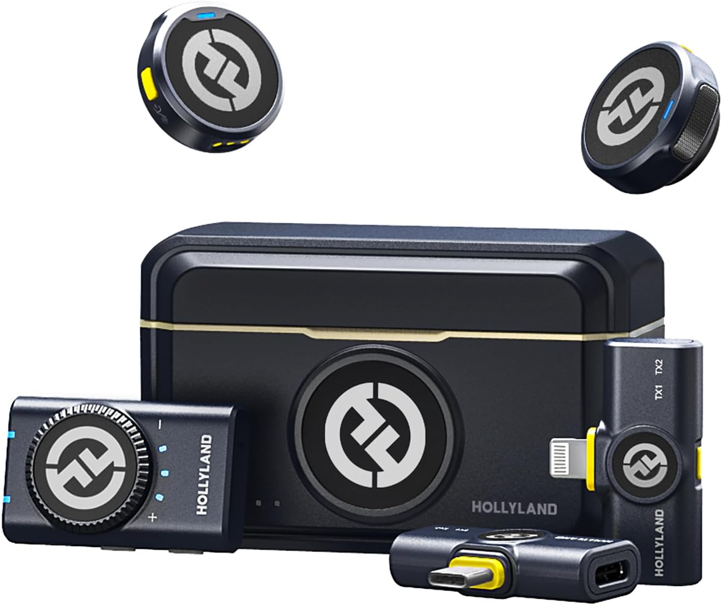 Hollyland Lark M2 Combo Micrófono Inalámbrico (2TX+3RX) para Cámara, iPhone, Android, PC, 300m, 48kHz/24 bit, Hi-Fi Audio, ENC Anti-rumore, 40 Horas, Microfono de Solapa per Livestream, Vlog - Negro