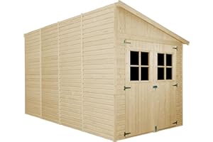 Casa da giardino in legno naturale (con parete laterale) CON PAVIMENTO IMPREGNATO 416x218 cm/8,2 m²- Magazzino esterno con finestre - Capanno da giardino TIMBELA M340A+M340G