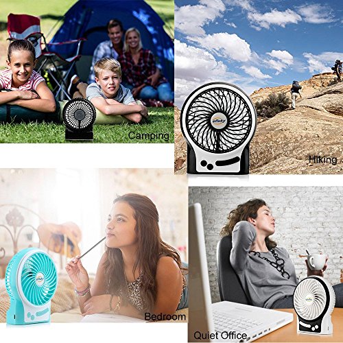 efluky 4.5 Zoll Mini USB aufladbare Fan 3 Geschwindigkeiten mit LED-Licht Beweglicher Tischventilator Kühlventilator Tischventilator -Laptop-Fan für Heim und Büro, Innen- und Außenbereich (schwarz) - 7