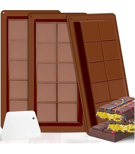 Moule à Chocolat Silicone Lot De 3 - Profond, Avec Grattoir Et Sachets | Pour Barres, Bonbons