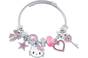 Sixome Hello Cat Bracelet Gift for Girls, Adjustable Stainless Steel Bracelet, Fashion Anime Kitty Cartoon Accessories for Ladies Women Girls Sisters Kids Bff Friendship Wife Birthday Gift