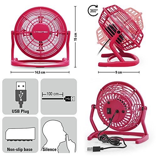 TROTEC TVE 1P Mini USB Ventilator / Fan / Lüfter Raspberry Pink, geräuscharm mit An/Aus-Schalter, 360° Neigungswinkel, ideal für Schreibtisch Laptop Notebook, oder unterwegs (pink) - 4