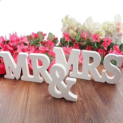 Misslight MR MRS Wooden Letters Wedding Decoration Present White Size Large (MR MRS)
