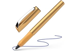 Schneider 186255 Ceod Shiny Stylo roller (pour droitiers et gauchers, largeur de trait M, cartouche d'encre bleu royal incluse) bronze