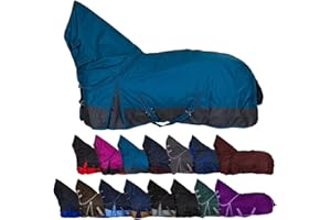 RL24 - Weidedecke Full Neck Basicline 600D Nylonfutter m. Füllung – Pferde Winterdecke – wasserdichte Outdoordecke m. Kreuzbegurtung – Pferdedecke in Petrol/Graphit – Größe 135cm (200g/m²)