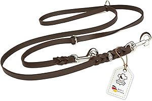 Hundeleine Leder 2m kleine Hunde leicht Fettlederleine [3-Fach Verstellbar] Lederleine geflochten – robuste Leine Hund mit Chrombeschlägen – Führleine Hund & Freihandleine zum Umhängen, Braun 8mm