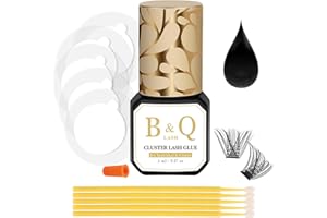 B&QAUGEN Cluster Lash Glue 5 ML B&Q Lash Bond Individual Lash Glue Black Eyelash Glue for Lash Cluster Strong Eyelash Glue Latex Free Eyelash Glue Waterproof Eye Lash Glue With Micro Brushes (Black,5ml)