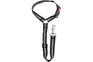 YENLK Dog Seat Belts For Cars, Uk Headrest Pet Car Seat Belt Adjustable, Dog Car Harness Dogs Safety Seatbelt, Anti Shock Elastic Pet Restraint Strong Leads Harness For Dogs Pets Safety (Black)