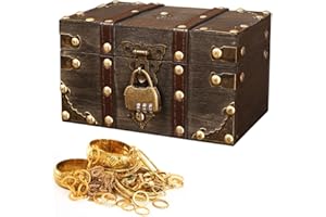 FENGQ Drewniana skrzynia na skarby w stylu vintage, z zamkiem szyfrowym, nadaje się do przechowywania i dekoracji, 18 x 11,5 x 10,5 cm (szara)